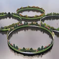 Circular Garden Landscape With Concentric Rings Colorful Vegetation And Water Reflections