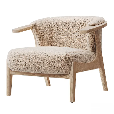 Cozy Plush Leisure Chair With Natural Wooden Frame And Soft Cushion 3d model