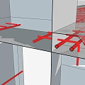 Red Steel Reinforcement Bars In Concrete Structural Building Framework