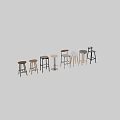 Various Modern Bar Stools With Wooden Metal Frames And Different Backrest Designs 3d model
