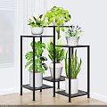 Living Room Interior Design With Multi tiered Metal Plant Stand And Assorted Green Plants