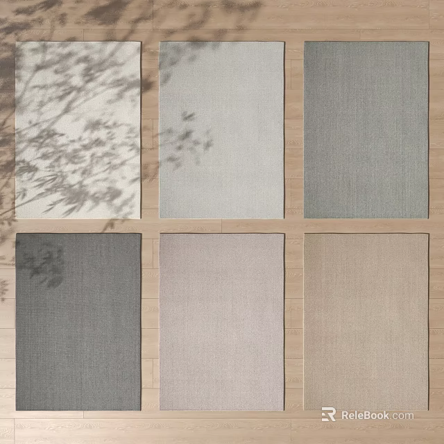 Square Rugs in Various Neutral Tones with Leaf Shadows and Textured Design 3d model