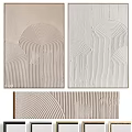 Three Beige And White Decorative Paintings With Wave And Line Textures