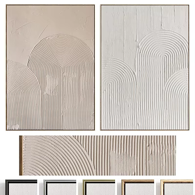 Three Beige And White Decorative Paintings With Wave And Line Textures 3d model
