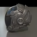 3D Rendered Metallic Helmet With Futuristic Mechanical Details Honeycomb Texture And Circular Knobs