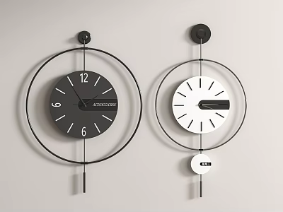 Two Modern Minimalist Wall Clocks With Black And White Details 3d model