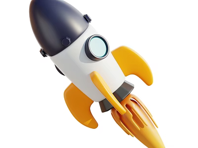 Cartoon Rocket Model With Black White Yellow Colors Round Window And Yellow Fins 3d model