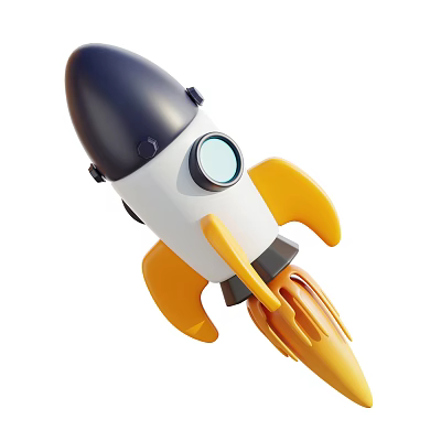 Cartoon Rocket Model With Black White Yellow Colors Round Window And Yellow Fins 3d model
