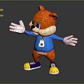Playful Orange Cartoon Game Character in Blue Shirt With White Gloves and Blue Shoes