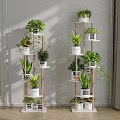 Decorative Indoor Plant Stands With Multiple Tiers And Green Potted Plants