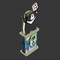 Gray Cartoon Character On Pedestal Holding Food Sign With Feed Design Elements