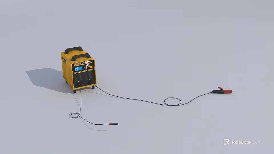 Smart Welding Machine With Yellow Body LCD Display Cables And Red Clamps 3d model 