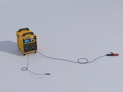Smart Welding Machine With Yellow Body LCD Display Cables And Red Clamps 3d model