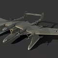 World War II Fighter Plane Olive Green With Black Cross Insignia Four Propellers Twin Fuselage