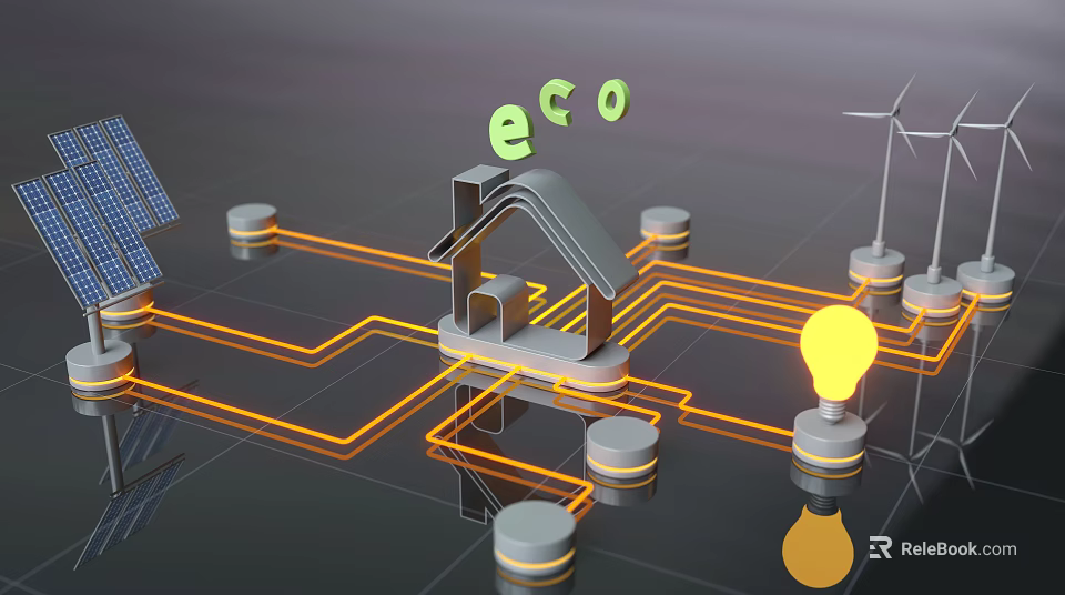 Eco Friendly Smart Home Model With Solar Panel Wind Turbine And Light Bulb 3d model 