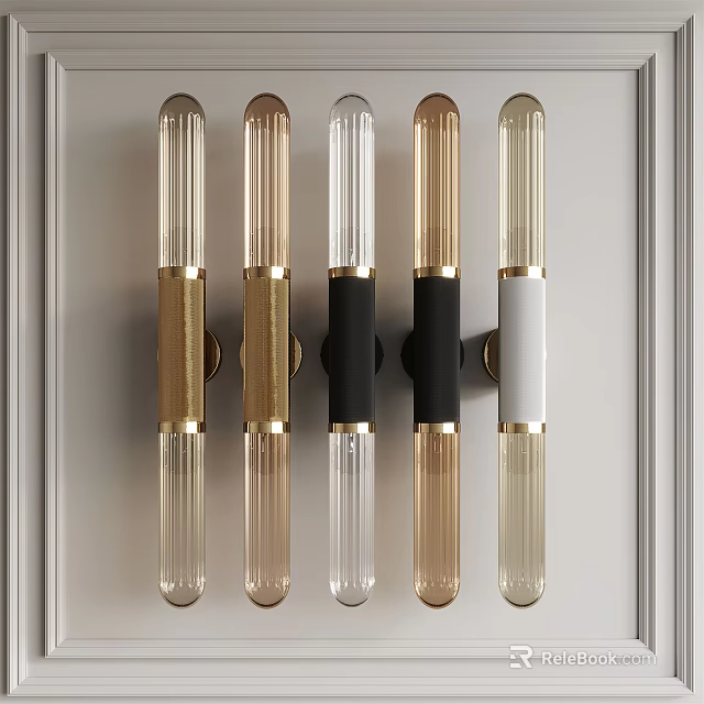 Modern Wall Lamps Featuring Glass Cylindrical Bodies And Gold Black White Metal Accents 3d model 