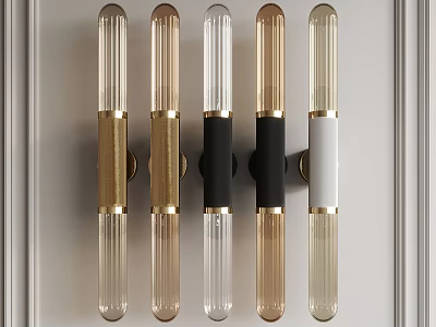 Modern Wall Lamps Featuring Glass Cylindrical Bodies And Gold Black White Metal Accents 3d model
