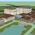 Modern Hotel Building Design With Glass Curtain Walls Wooden Structures And Sunshades