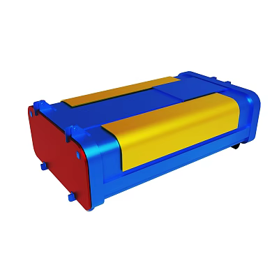 Rectangular Industrial Device With Blue Yellow Red Sections And Smooth Surface 3d model