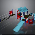 Colorful Playground Structure With Blue Slide Red Platform White Railings And Climbing Spiral