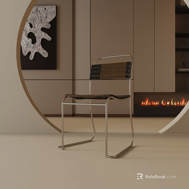 Modern Metal Frame Dining Chair With Woven Seat In Contemporary Dining Space 3d model 