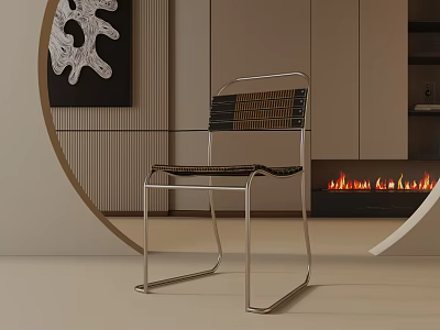 Modern Metal Frame Dining Chair With Woven Seat In Contemporary Dining Space 3d model