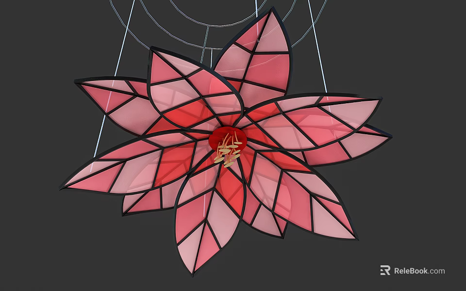 Stained Glass Flower Shaped Decorative Piece With Red Pink Petals And Gold Center 3d model 