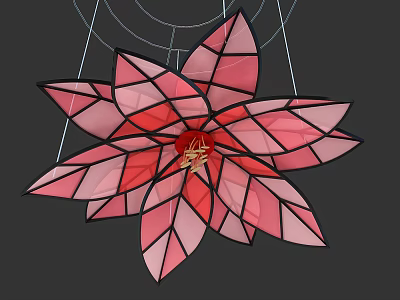 Stained Glass Flower Shaped Decorative Piece With Red Pink Petals And Gold Center 3d model