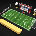 Mini Soccer Field With Green Turf Goalposts Soccer Balls Trophies Scoreboard And Banner Signs