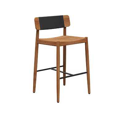 Modern Wooden Bar Stool with Black Backrest and Sturdy Crossbar Legs 3d model