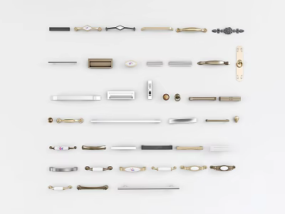 Various Types of Cabinet Handles With Different Styles And Metal Finishes 3d model