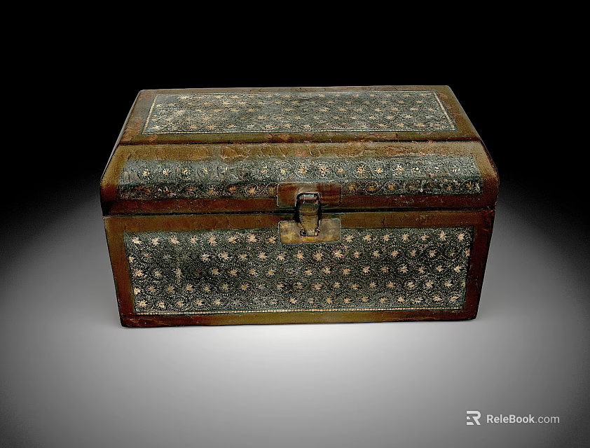 Antique Decorative Wooden Chest With Intricate Patterns And Metal Lock 3d model 