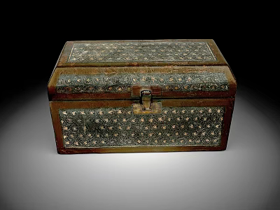 Antique Decorative Wooden Chest With Intricate Patterns And Metal Lock 3d model