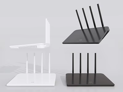 Wireless Computer Routers With Multiple Antennas In White And Black Designs 3d model