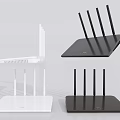 Wireless Computer Routers With Multiple Antennas In White And Black Designs
