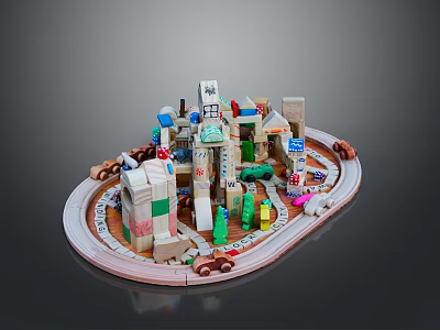 Colorful Building Blocks Toy Set With Track And Toy Cars For Kids Play 3d model