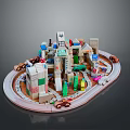 Colorful Building Blocks Toy Set With Track And Toy Cars For Kids Play