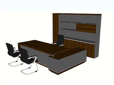 Modern Office Desk With Wooden Top Two Black Chairs With Metal Legs And Wooden Cabinet 3d model