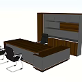Modern Office Desk With Wooden Top Two Black Chairs With Metal Legs And Wooden Cabinet