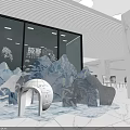 Glacier Themed Exhibition Space With White Arch And Marble Floor Design