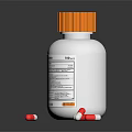 Medical Device Medicine Bottle With White Body Orange Cap Label And Red White Capsules