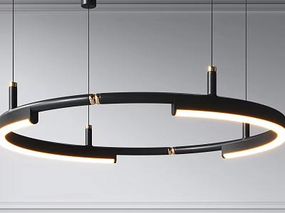 Modern Circular Chandelier with Black Frame and Gold Accents Glowing LED Light for Interior Decoration 3d model