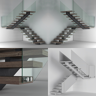 Modern Stairs Simple Glass Handrail Stairs 3d model