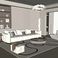 Modern Living Room Sofa Coffee Table Combination Lazy Sofa Green Planting Floor Lamp Sofa Stool Chandelier 3d model