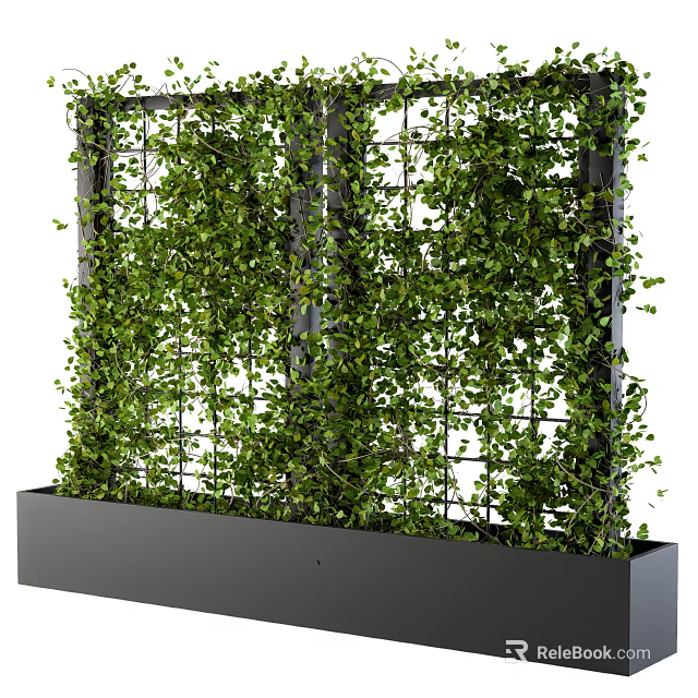 Lush Green Climbing Vines Covering Metal Trellis In Black Planter Box 3d model 