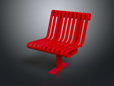 Red Slatted Outdoor Chair With Modern Metal Seat And Backrest Design 3d model