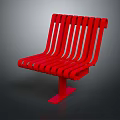 Red Slatted Outdoor Chair With Modern Metal Seat And Backrest Design