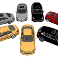 Various Colored Cars in Top View Showcase Multiple Models and Designs