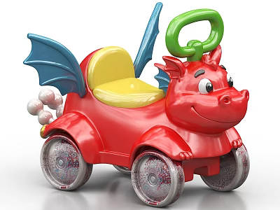 Red Dragon Shaped Toy Car With Blue Wings Yellow Seat And Sparkling Wheels For Kids 3d model