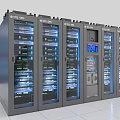 Modern Computer Server Racks In Data Center With Glass Doors And Blue Indicators 3d model